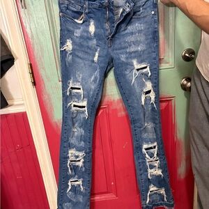 Distressed Bootcut Men’s Jeans - Blue